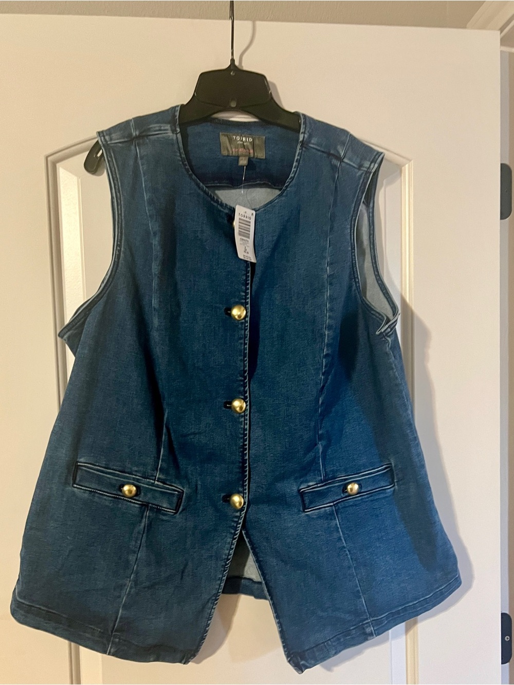 Torrid Indigo Denim Button Vest with Gold Buttons